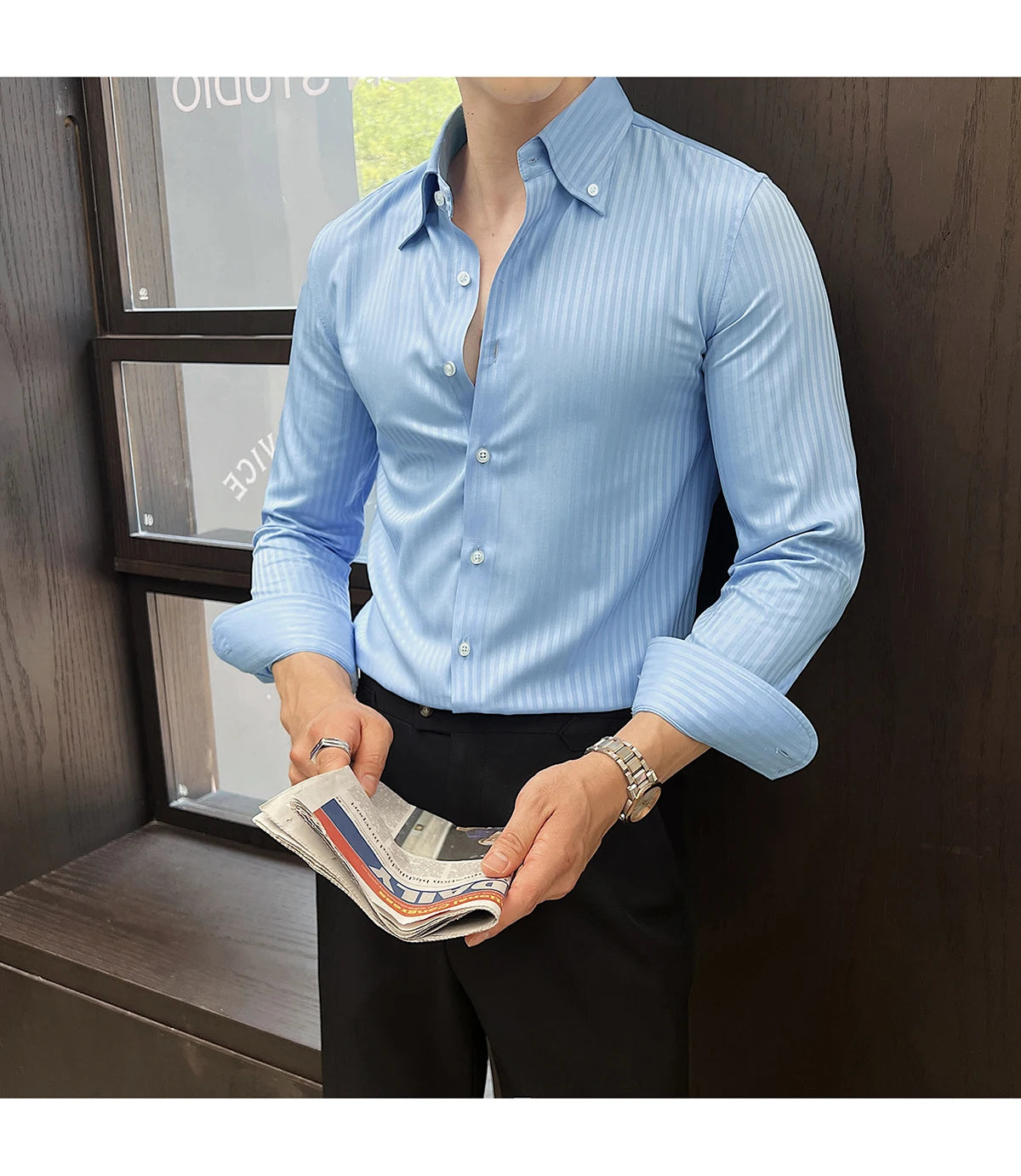 Men’s Autumn Dark Striped Long Sleeve Shirt