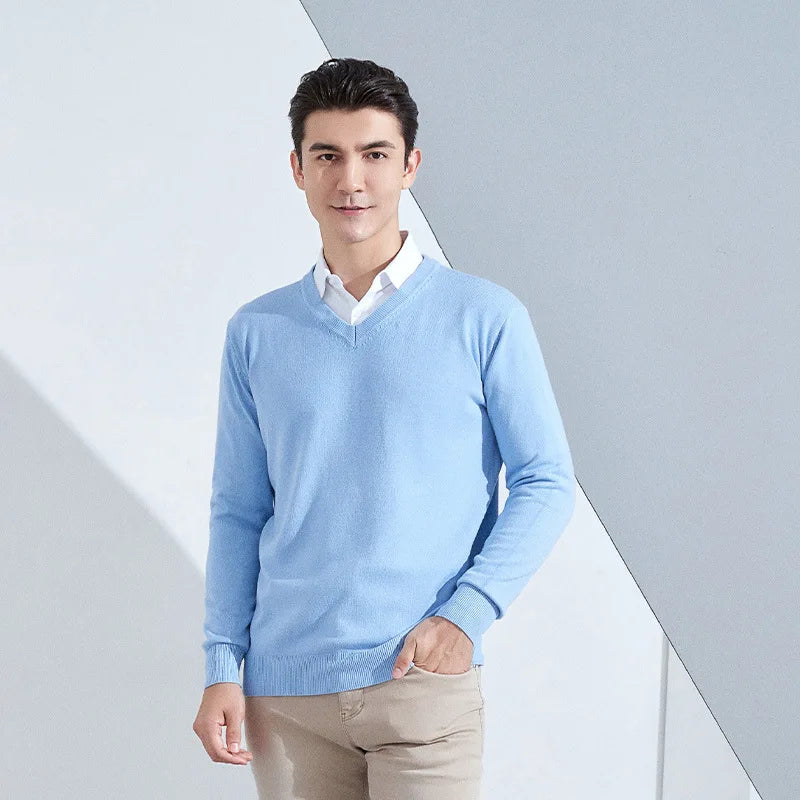 Men’s Cotton Blend V-Neck Knitted Sweater