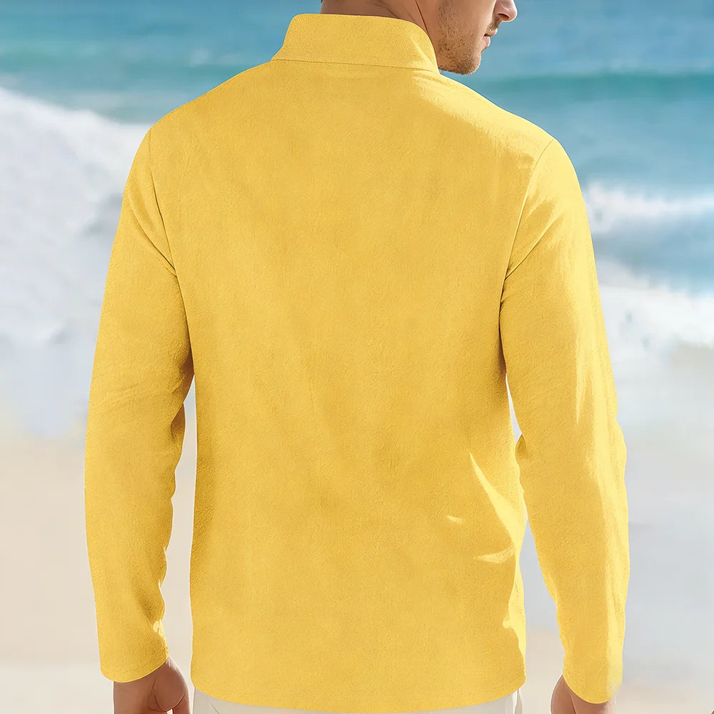 Men’s Casual Linen Cotton Lapel Shirt