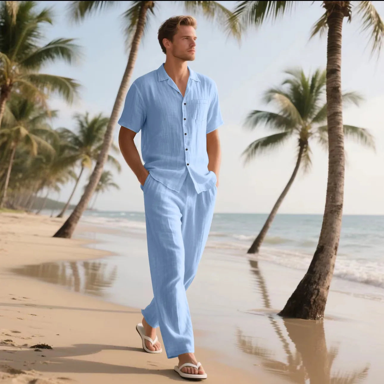 Men’s Summer Beach Linen 2-Piece Set