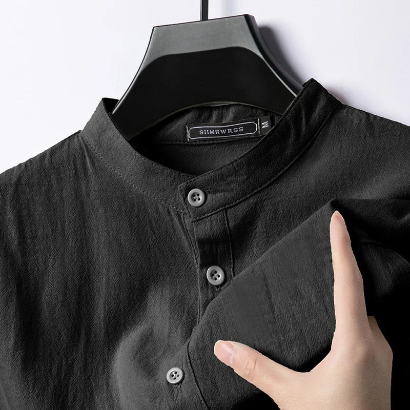 Long Sleeve Henley Lightweight Linen Cotton Shirt