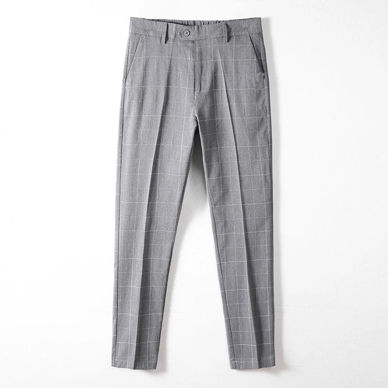 Men Summer Plaid Formal Pants