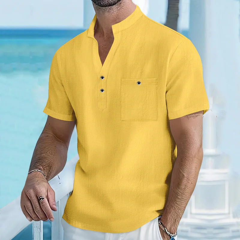 Men’s Cotton Linen Henley T-Shirt