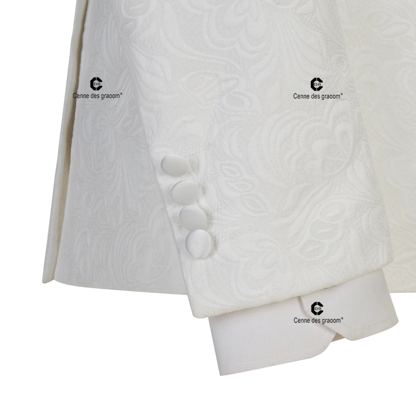 Ivory Paisley Jacket & Black Pants Slim Fit Tuxedo