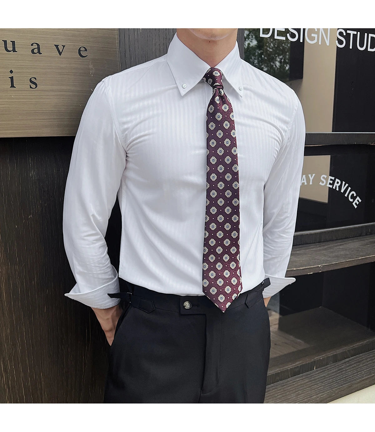 Men’s Autumn Dark Striped Long Sleeve Shirt
