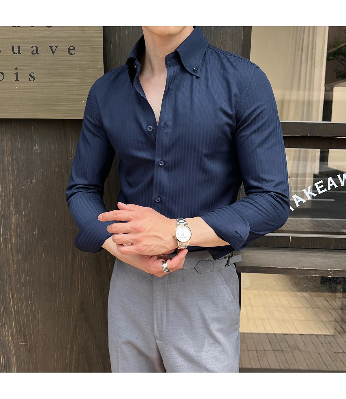 Men’s Autumn Dark Striped Long Sleeve Shirt