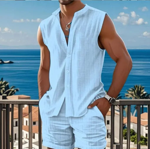 Men’s Summer Cotton-Linen 2-Piece Set