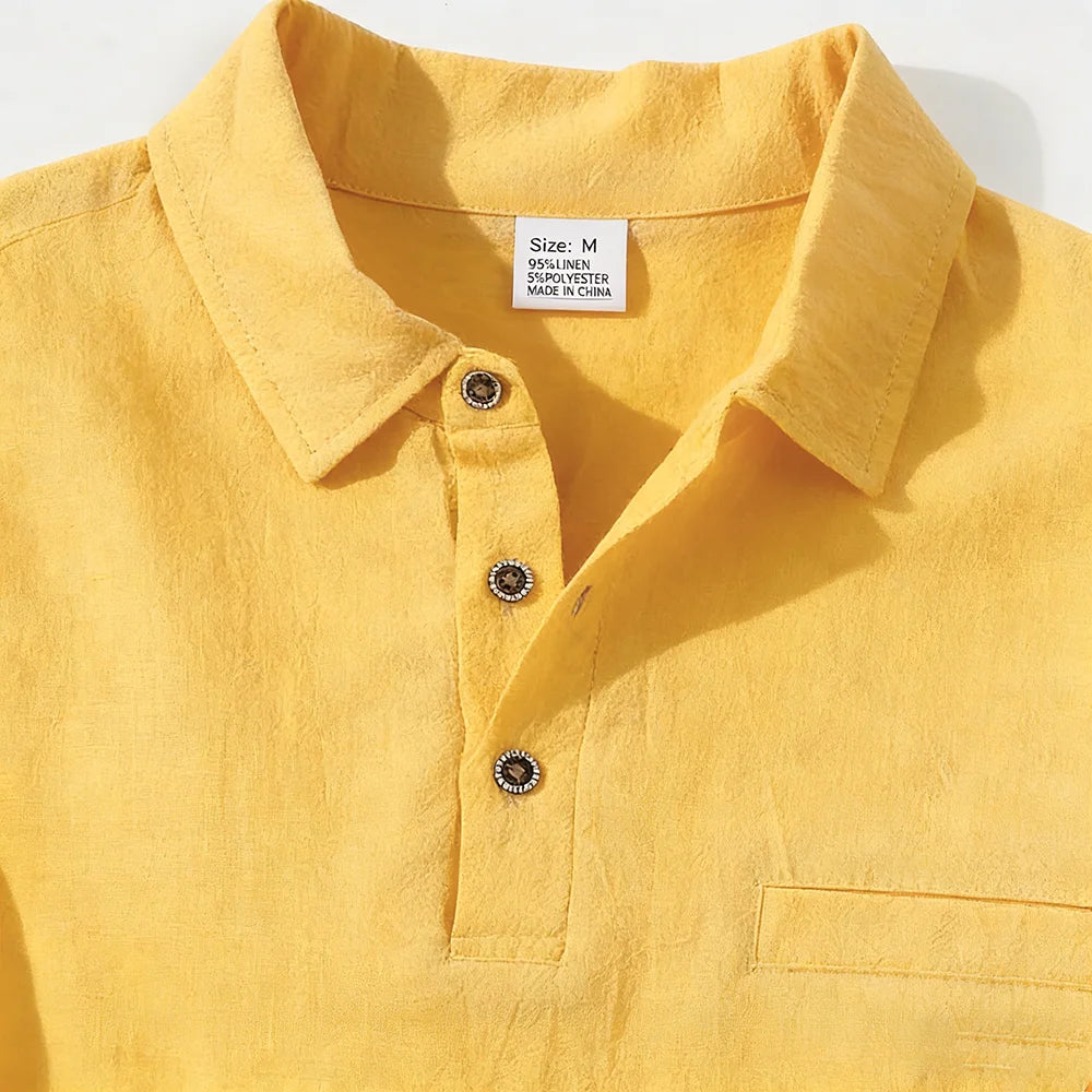 Men’s Casual Linen Cotton Lapel Shirt