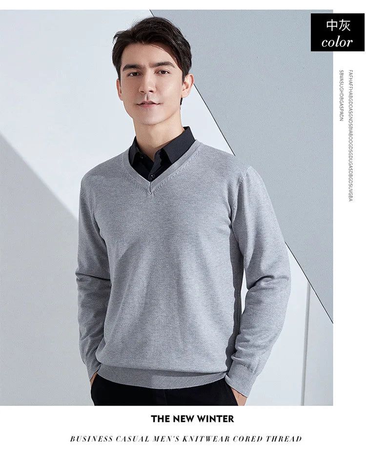 Men’s Cotton Blend V-Neck Knitted Sweater