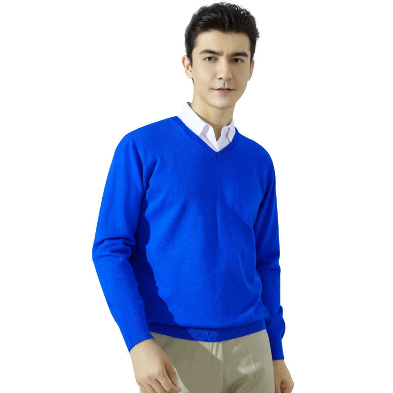 Men’s Cotton Blend V-Neck Knitted Sweater